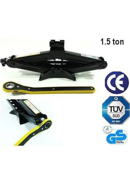 Prodht 1.5 Ton Makaslı Cırcırlı Kriko | 95–340 mm Kaldırma Aralığı – Cırcır Kollu